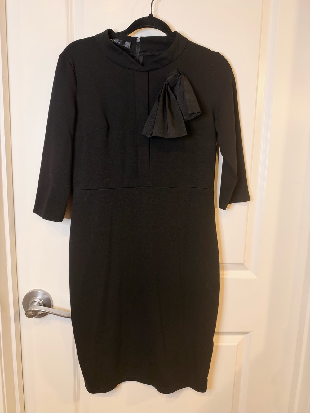 Homeyee Black Bow Neck Sheath Dress 3/4 Sleeve Women's Large